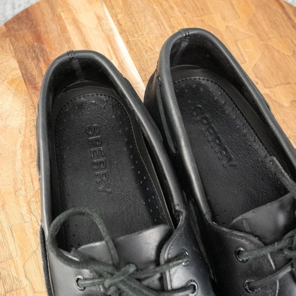 Sperry A/O 2 Eye Triple Black Boat Shoes Men Size 12 Wide Excellent Condition